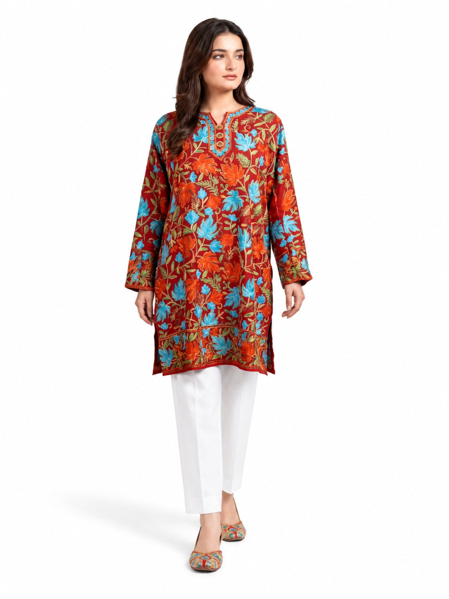 Noor : chinar embroidery summer kurti | Brown